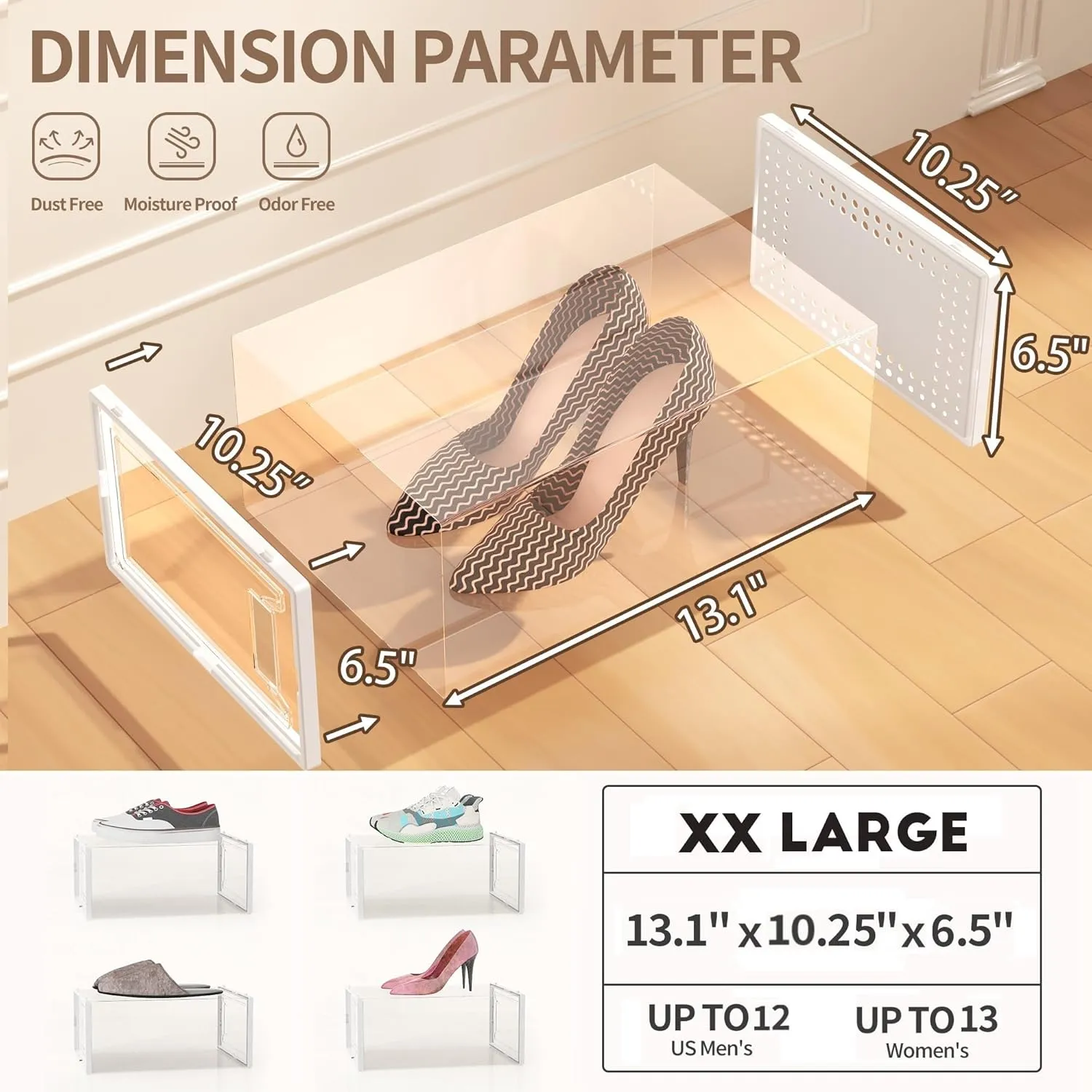 12 Pack X Large Shoe Organizer Storage Boxes for Closet, Modular Space Saving Shoe Boxes Clear Plastic Stackable Sneaker Containers Display Case with Lids, White