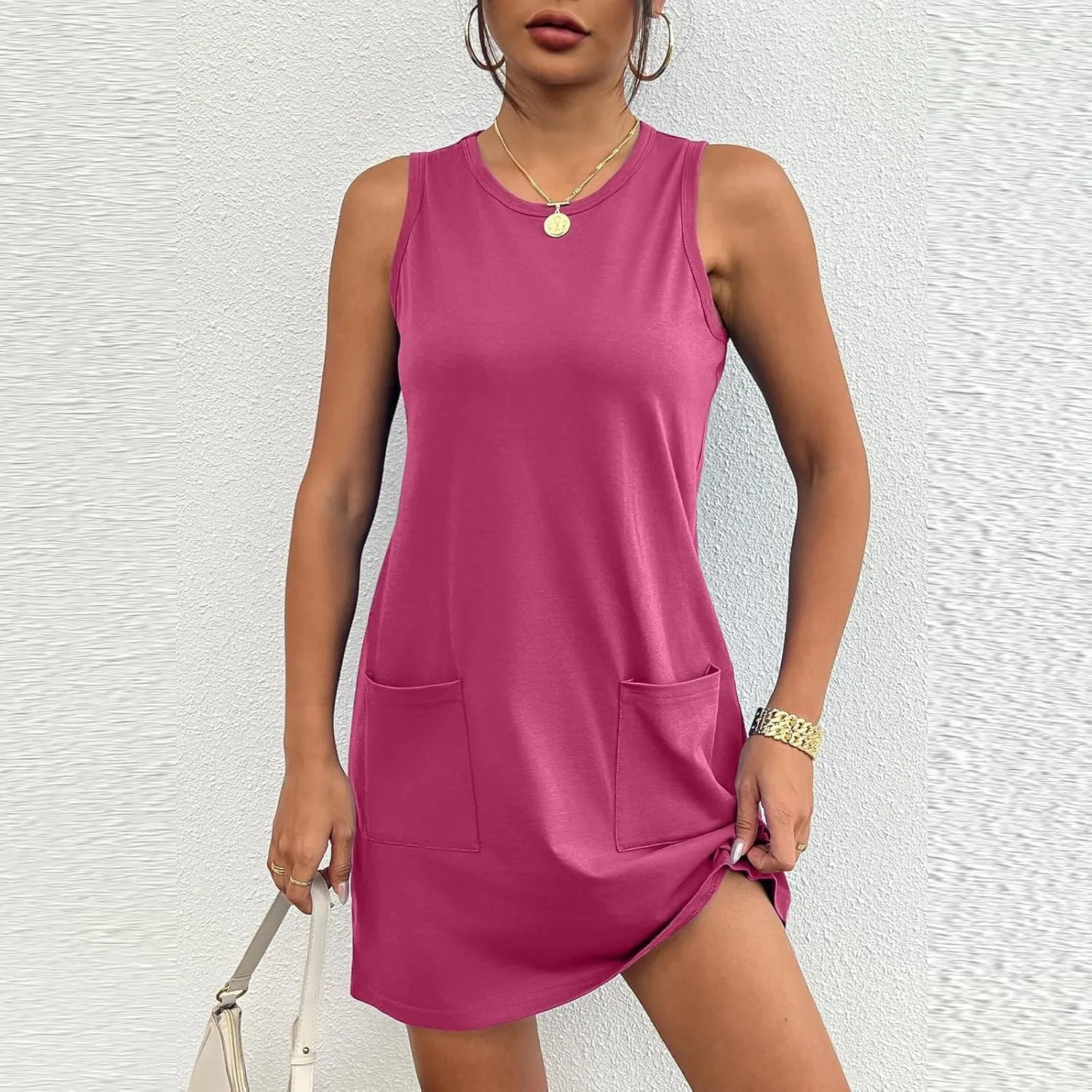 2025 Summer Tank Mini Sun Dresses for Women Trendy Casual Work Summer Sundresses Sport Vacation Beach Party Solid