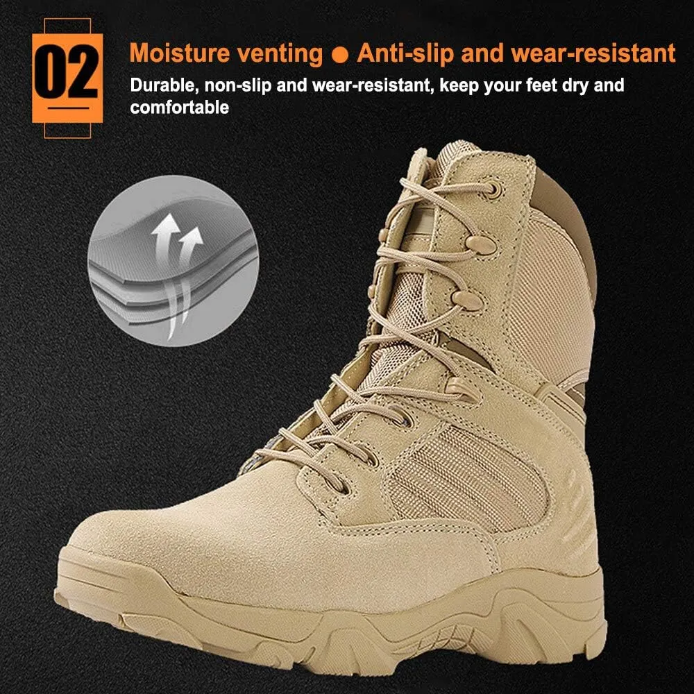 8 Inch Tactical Military Boots for Men & Women - Side Zipper Combat Work Shoes Hiking Trekking Mountaineerin Boots