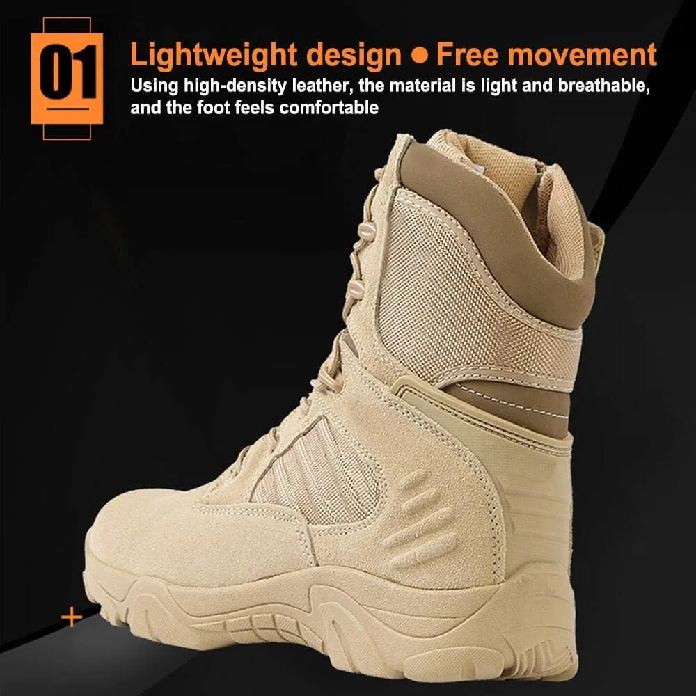 8 Inch Tactical Military Boots for Men & Women - Side Zipper Combat Work Shoes Hiking Trekking Mountaineerin Boots