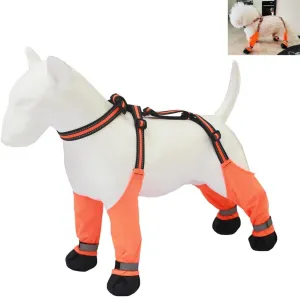 Adjustable Dog Suspender Boots with Attached Waterproof Paw Protectors, Non-Slip Summer Hiking Shoes for Rainy Days and Night Safety with Reflective Design (Orange, L)