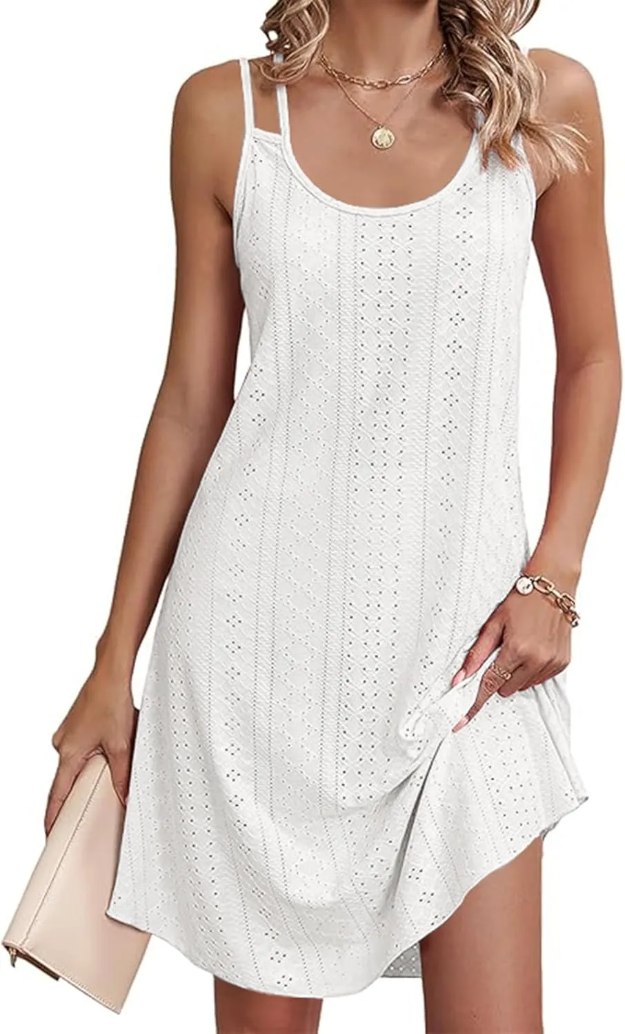 AI'MAGE Women's Swimsuit Cover Up Spaghetti Strap Eyelet Bathing Suit Cover Ups Sleeveless Beach Cover Up Dress S-3XL