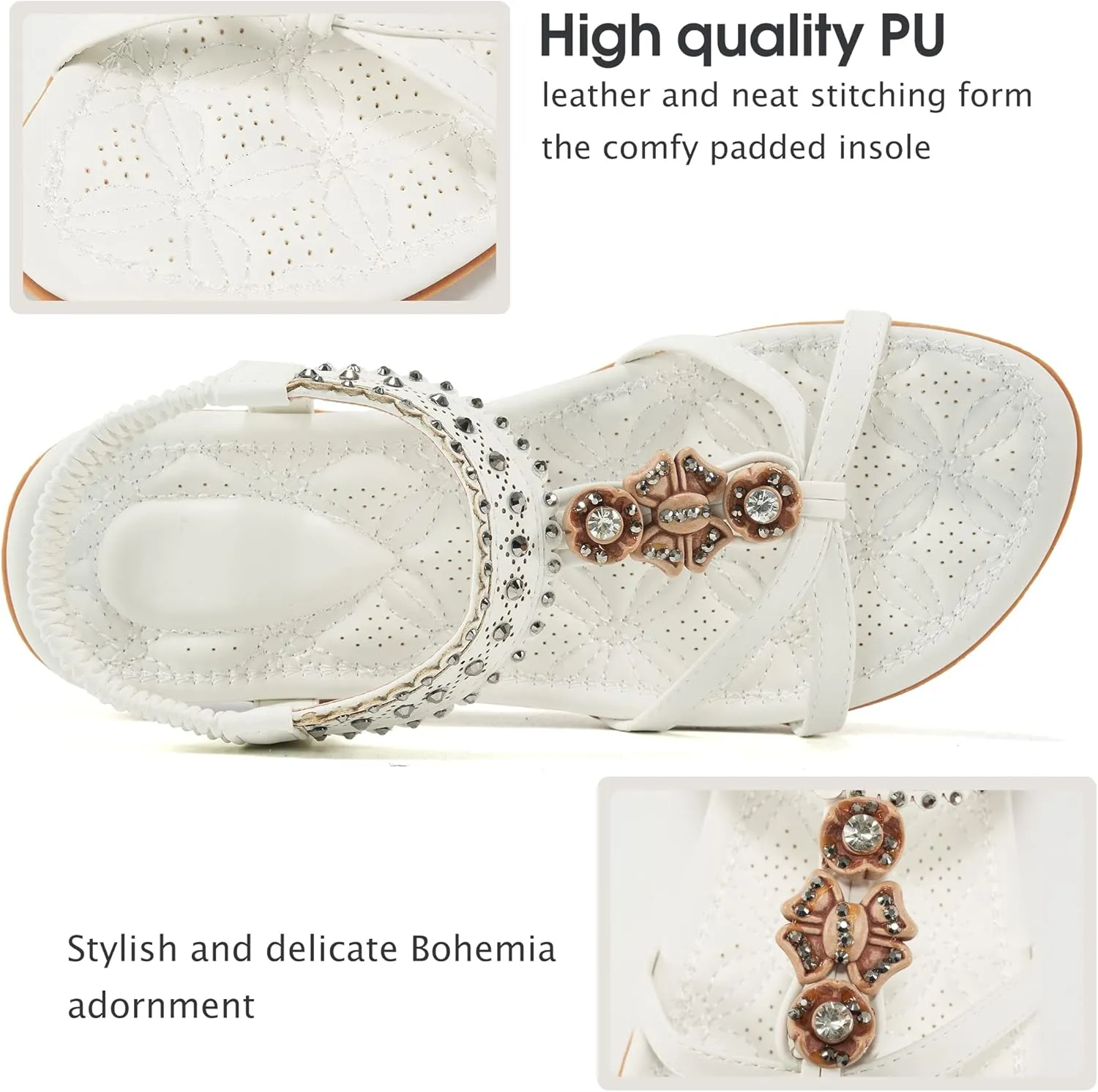 Alicegana Womens Sandals Shoes Comfort Walking with Non Slip on Casual Summer Beach Shoes Dress Ankle Elastic Jeweled Bohemian Flats
