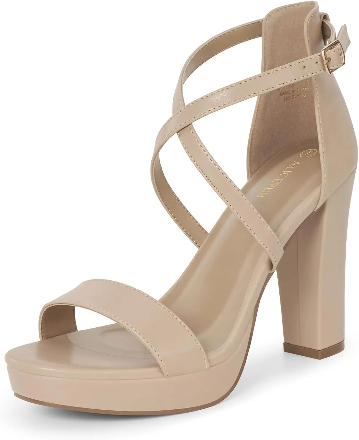 ALICEPUB 4Inch Platform Heels Chunky Block High Heels Strappy Heels Open Toe Heeled Sandals Comfortable Dressy Shoes for Women Wedding