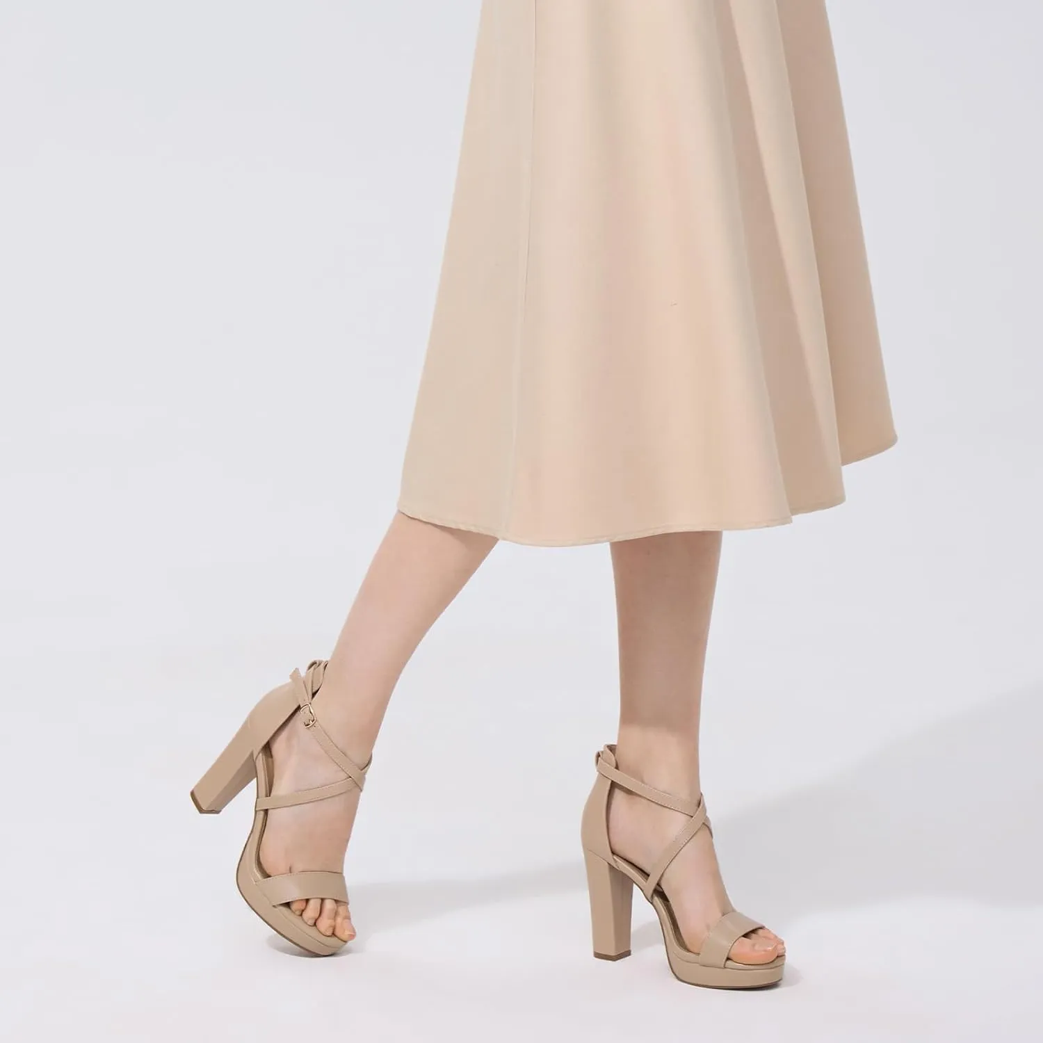 ALICEPUB 4Inch Platform Heels Chunky Block High Heels Strappy Heels Open Toe Heeled Sandals Comfortable Dressy Shoes for Women Wedding