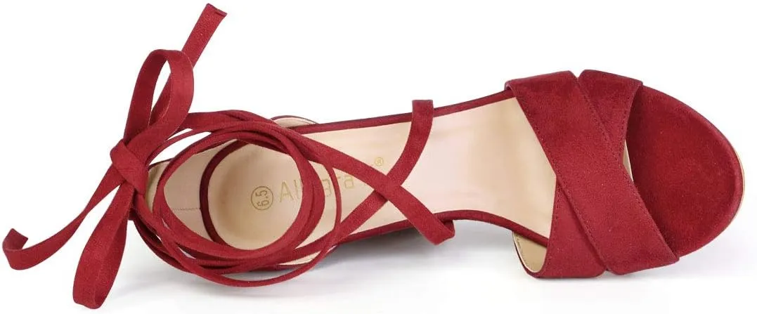 Allegra K Women's Block Heeled Lace Up Sandals