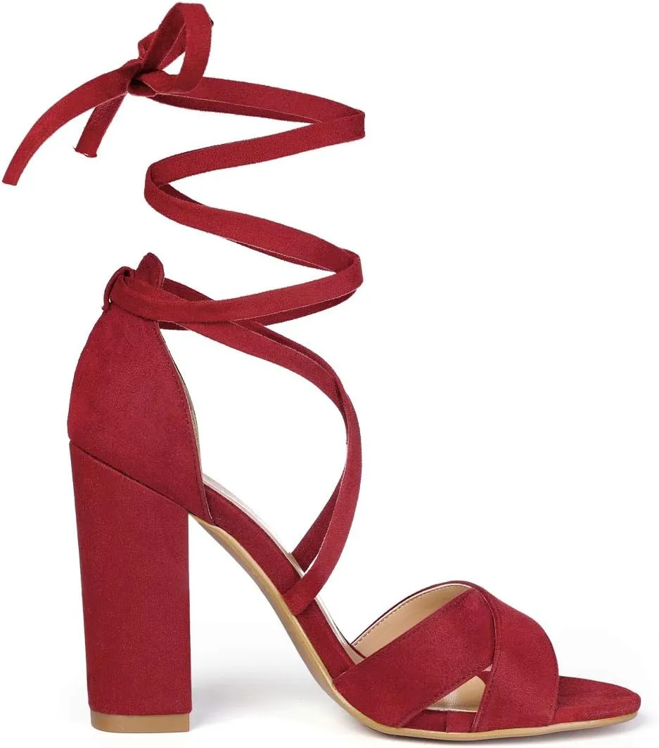 Allegra K Women's Block Heeled Lace Up Sandals