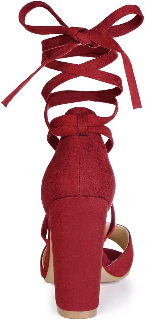 Allegra K Women's Block Heeled Lace Up Sandals