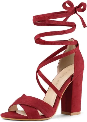 Allegra K Women's Block Heeled Lace Up Sandals