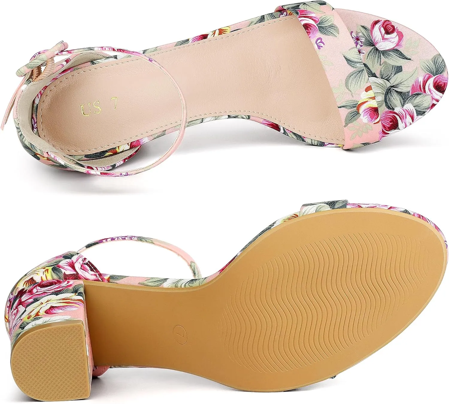 Allegra K Women's Floral Print Open Toe Block High Heels Summer Sandals
