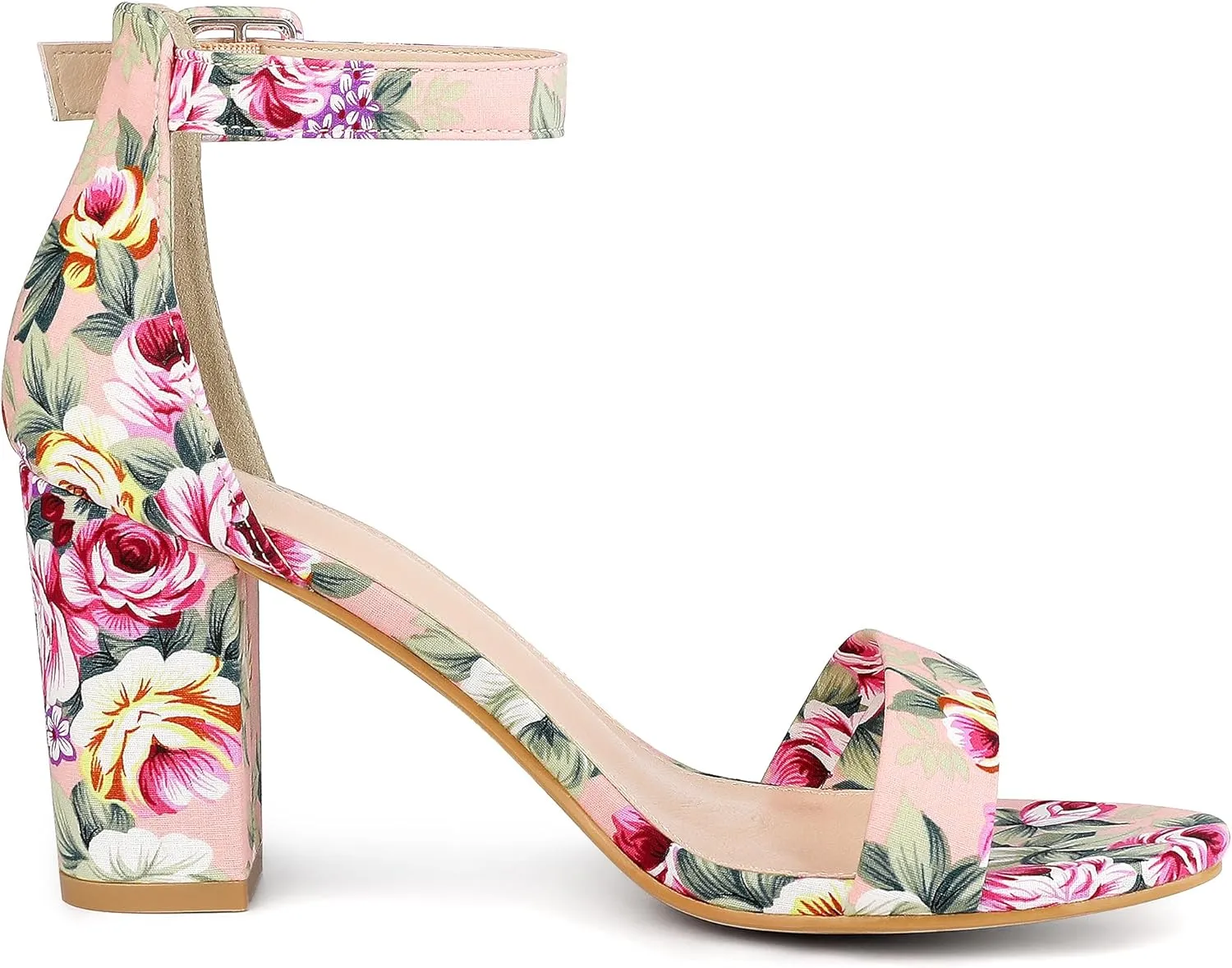 Allegra K Women's Floral Print Open Toe Block High Heels Summer Sandals