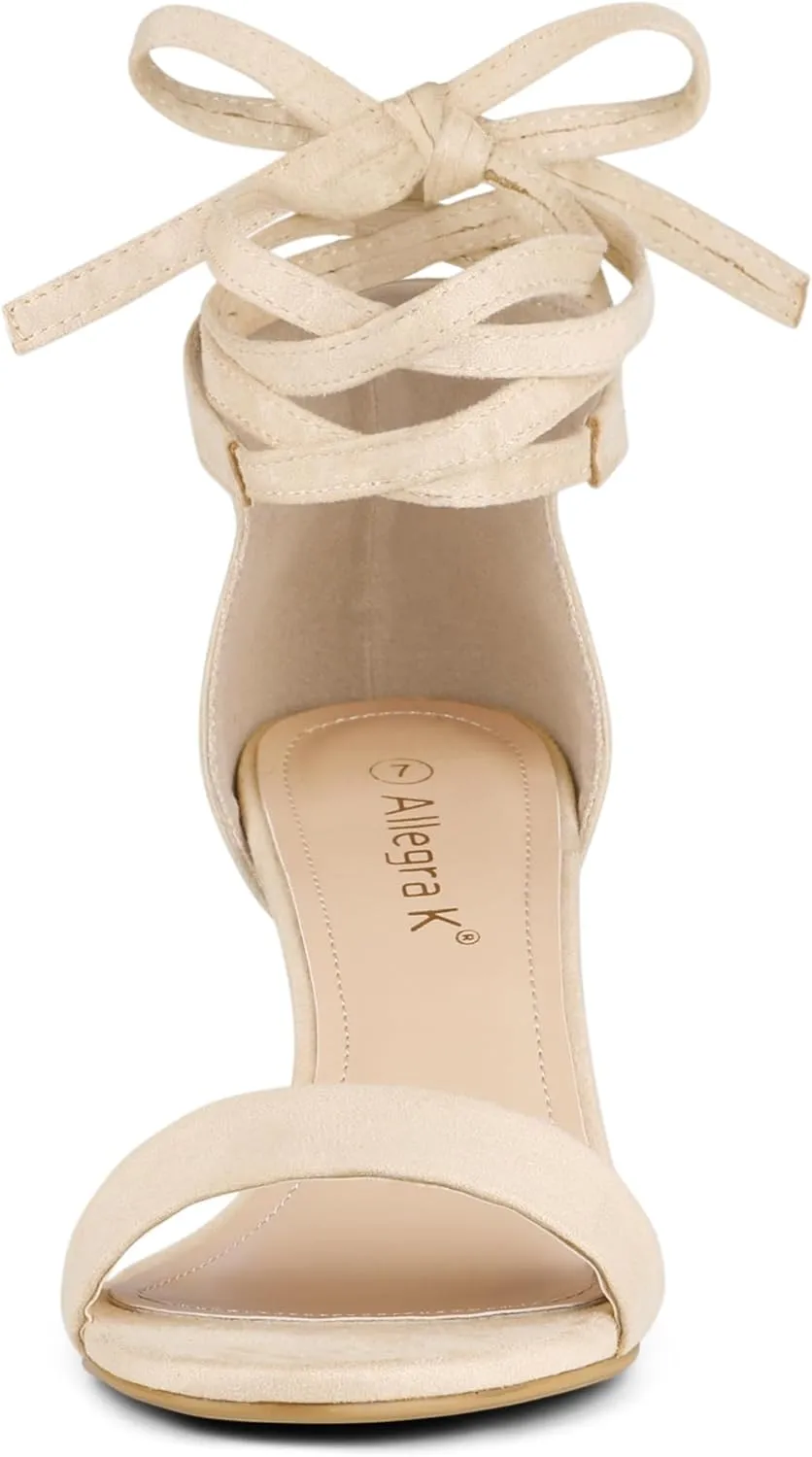 Allegra K Women's Kitten Heel Lace Up Sandals