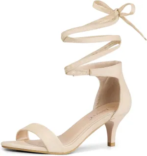 Allegra K Women's Kitten Heel Lace Up Sandals