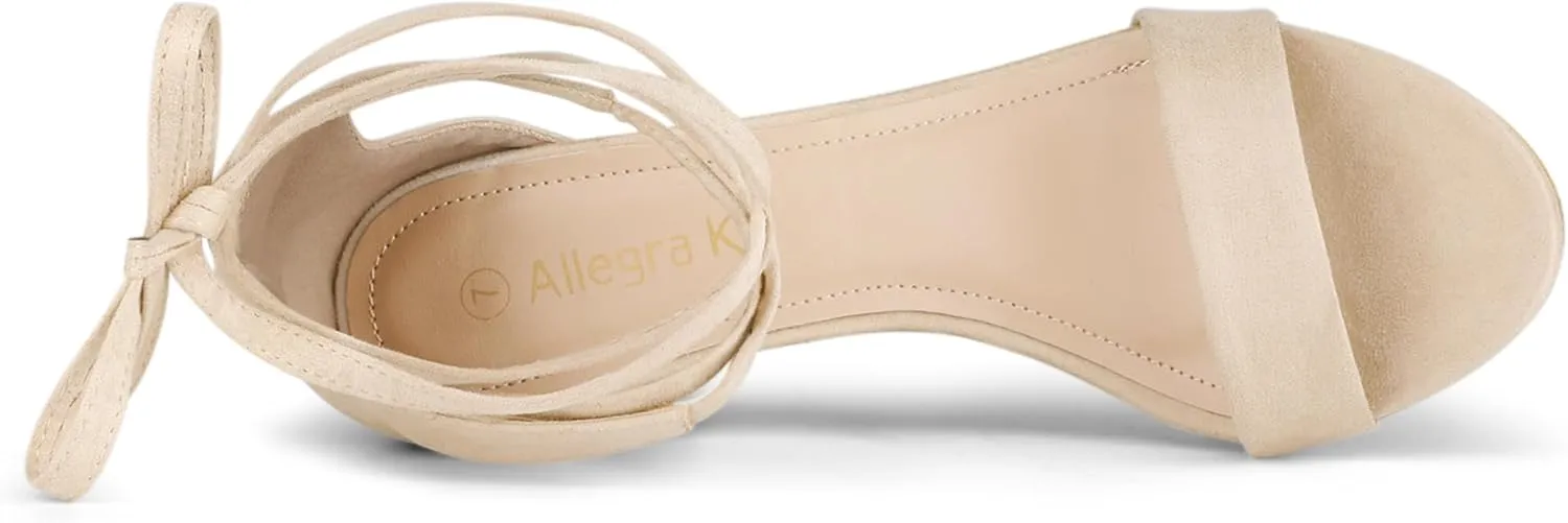 Allegra K Women's Kitten Heel Lace Up Sandals