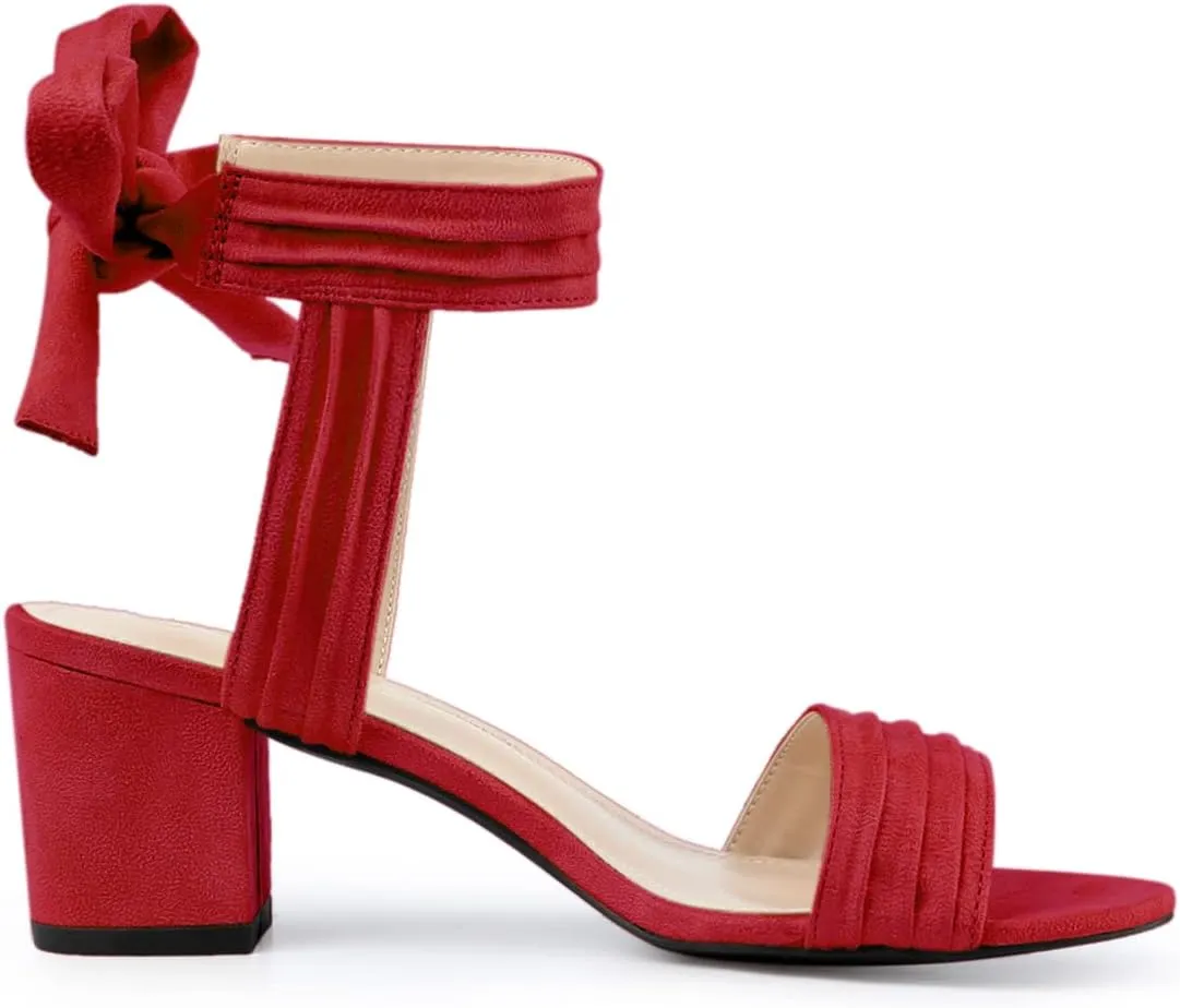 Allegra K Women's Open Toe Ankle Tie Back Block Heels Sandals