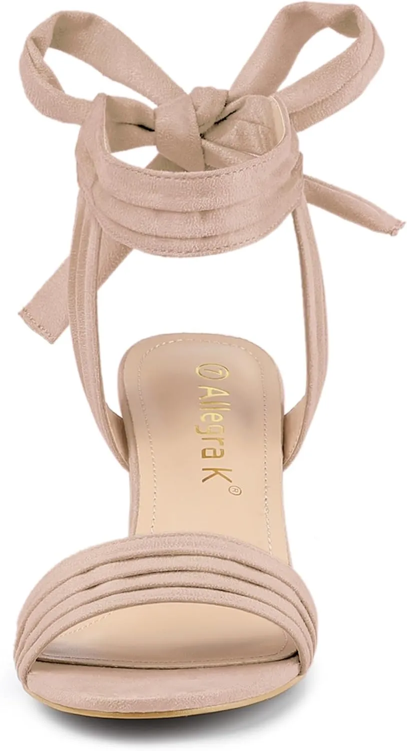 Allegra K Women's Open Toe Ankle Tie Back Block Heels Sandals