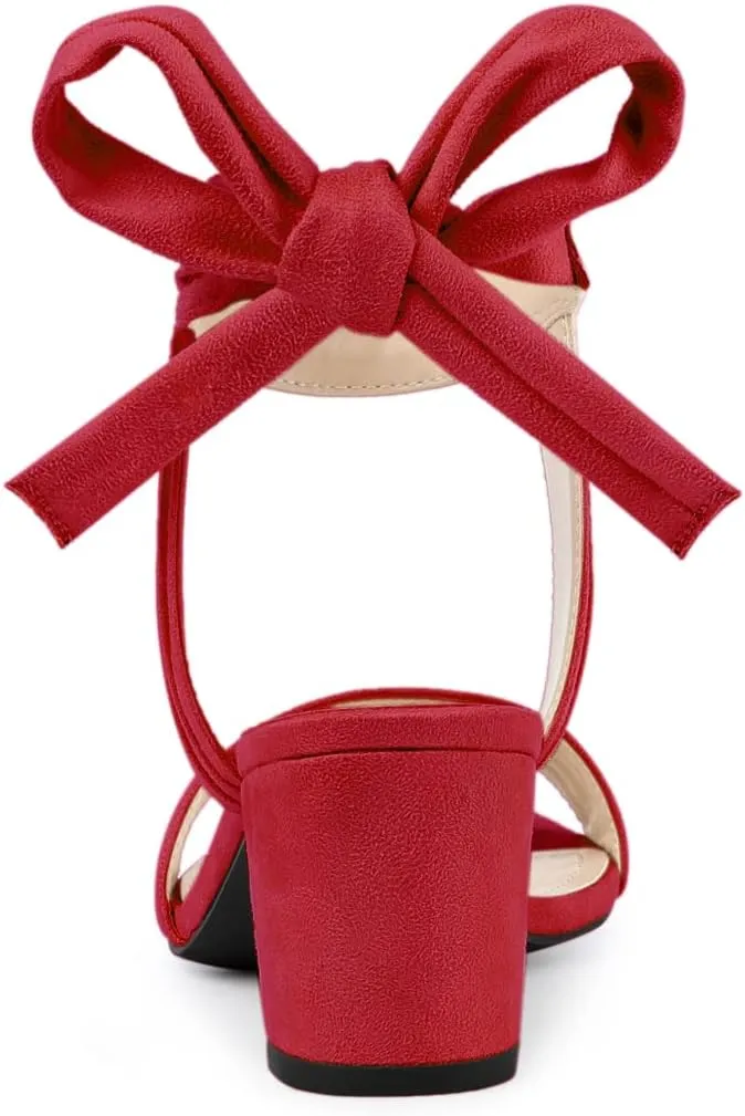 Allegra K Women's Open Toe Ankle Tie Back Block Heels Sandals