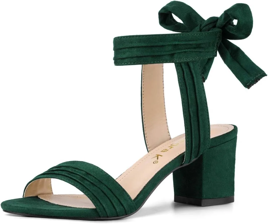 Allegra K Women's Open Toe Ankle Tie Back Block Heels Sandals