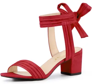 Allegra K Women's Open Toe Ankle Tie Back Block Heels Sandals