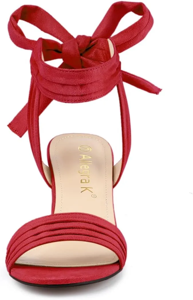 Allegra K Women's Open Toe Ankle Tie Back Block Heels Sandals
