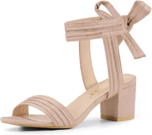 Allegra K Women's Open Toe Ankle Tie Back Block Heels Sandals