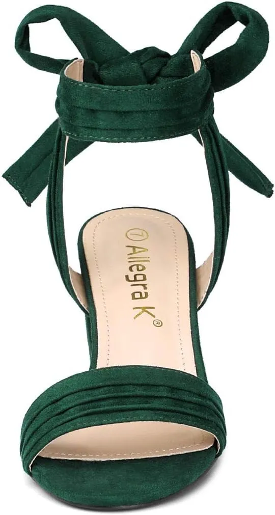 Allegra K Women's Open Toe Ankle Tie Back Block Heels Sandals