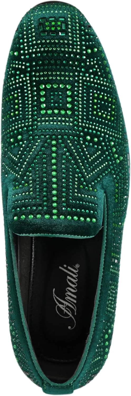 Amali Devy, Men's Dress Loafers, Slip-On Tuxedo Shoes for Men, Velvet Embellished Loafer Slippers