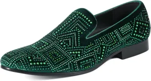 Amali Devy, Men's Dress Loafers, Slip-On Tuxedo Shoes for Men, Velvet Embellished Loafer Slippers