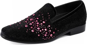 Amali Devy, Men's Dress Loafers, Slip-On Tuxedo Shoes for Men, Velvet Embellished Loafer Slippers
