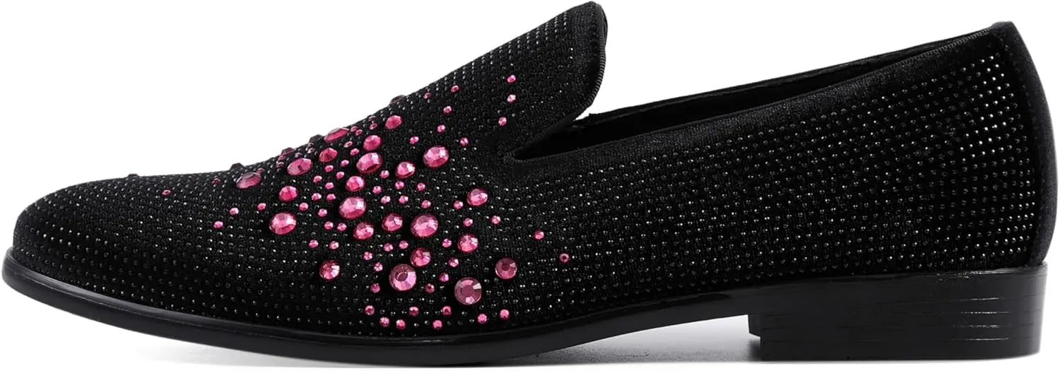 Amali Devy, Men's Dress Loafers, Slip-On Tuxedo Shoes for Men, Velvet Embellished Loafer Slippers