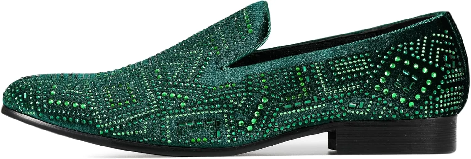 Amali Devy, Men's Dress Loafers, Slip-On Tuxedo Shoes for Men, Velvet Embellished Loafer Slippers