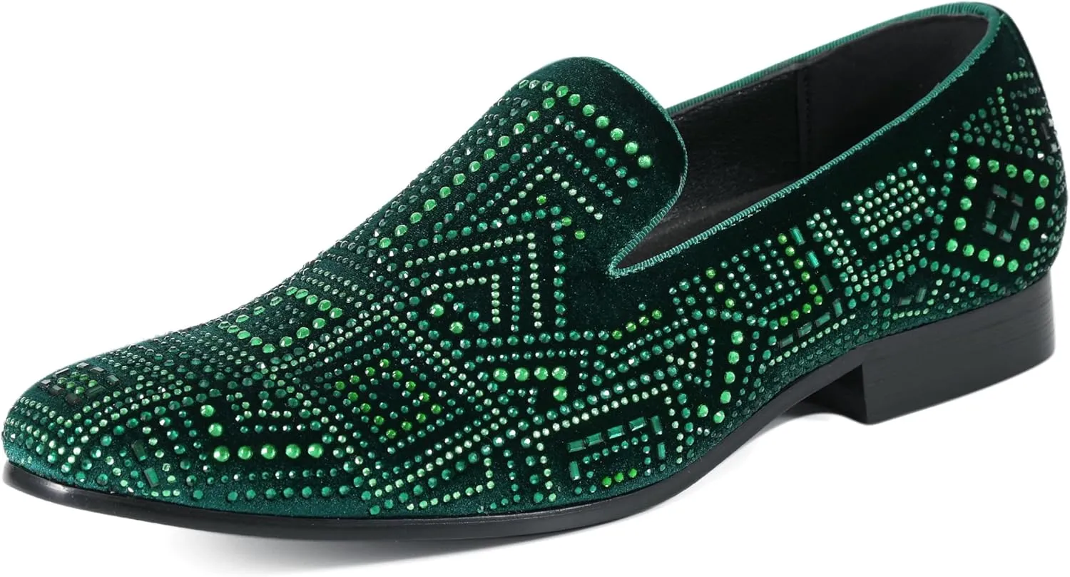 Amali Devy, Men's Dress Loafers, Slip-On Tuxedo Shoes for Men, Velvet Embellished Loafer Slippers