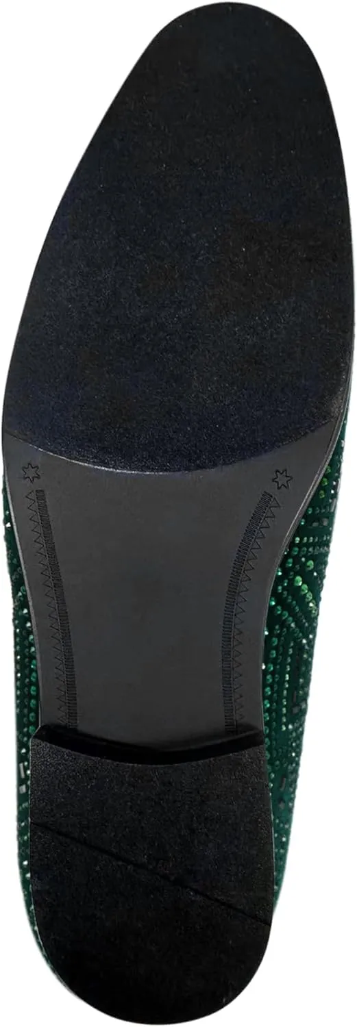 Amali Devy, Men's Dress Loafers, Slip-On Tuxedo Shoes for Men, Velvet Embellished Loafer Slippers