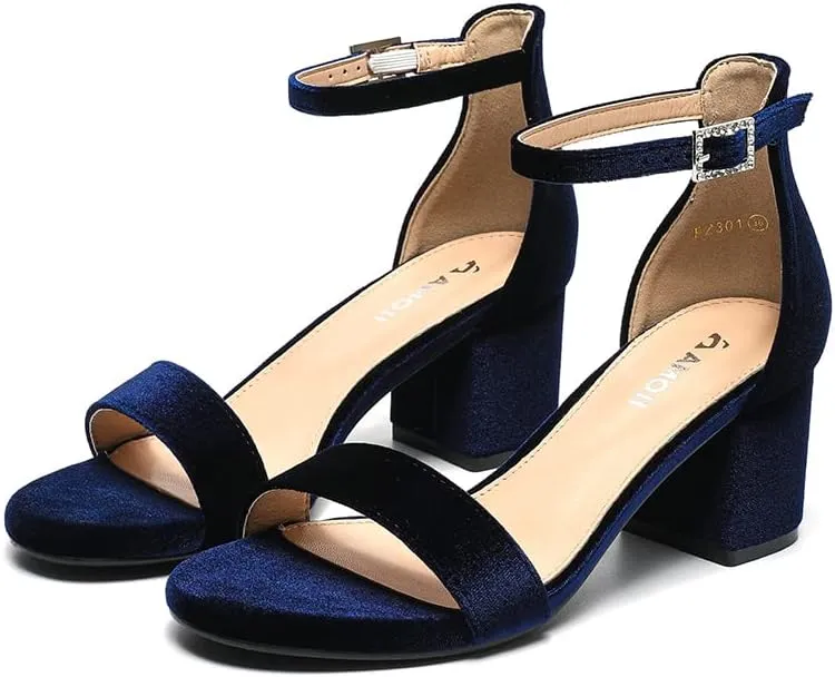 Amoji Women's 2.5 Inch Low Heel Ankle Strap Dressy Sandals 301