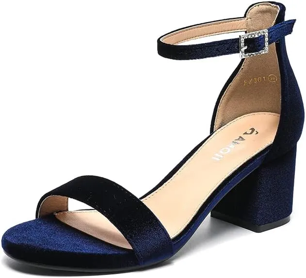 Amoji Women's 2.5 Inch Low Heel Ankle Strap Dressy Sandals 301