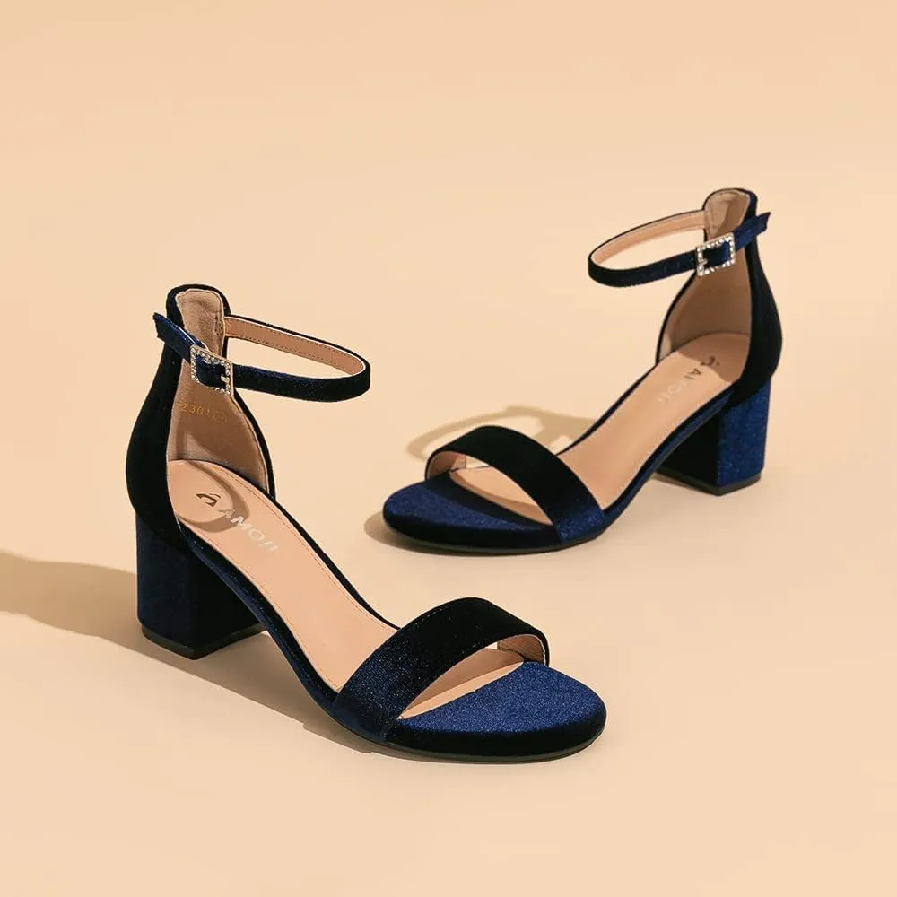 Amoji Women's 2.5 Inch Low Heel Ankle Strap Dressy Sandals 301