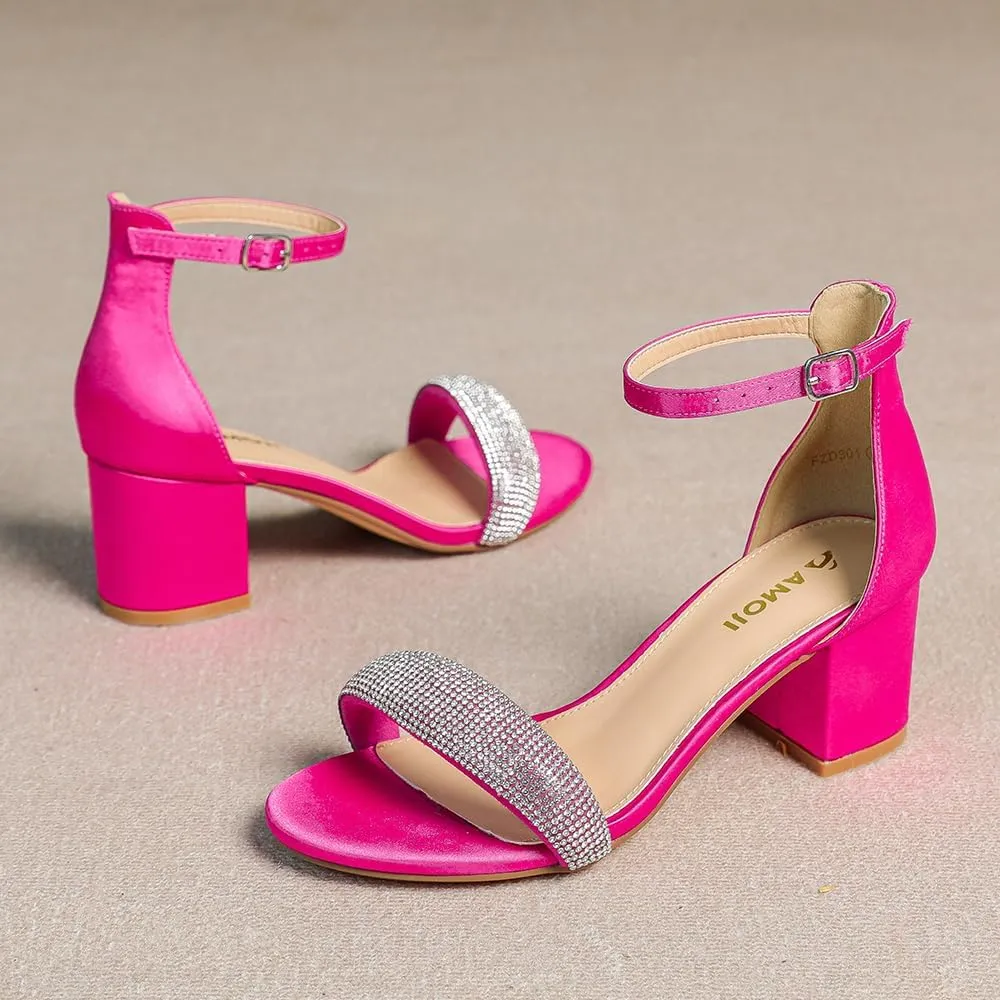 Amoji Women's 2.5 Inch Low Heel Ankle Strap Dressy Sandals 301