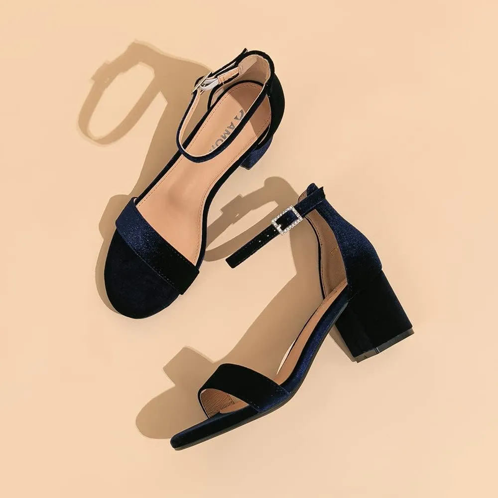 Amoji Women's 2.5 Inch Low Heel Ankle Strap Dressy Sandals 301