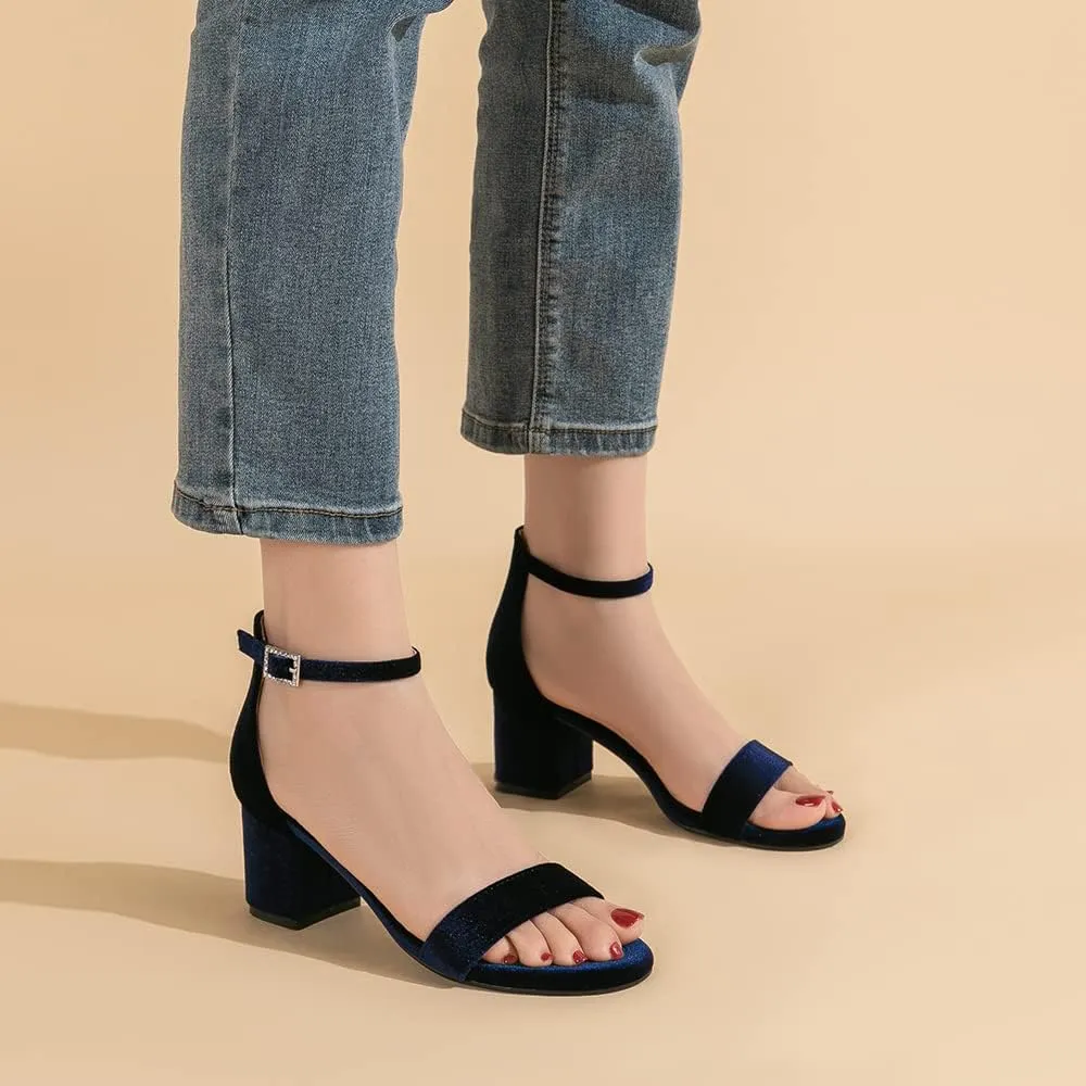 Amoji Women's 2.5 Inch Low Heel Ankle Strap Dressy Sandals 301
