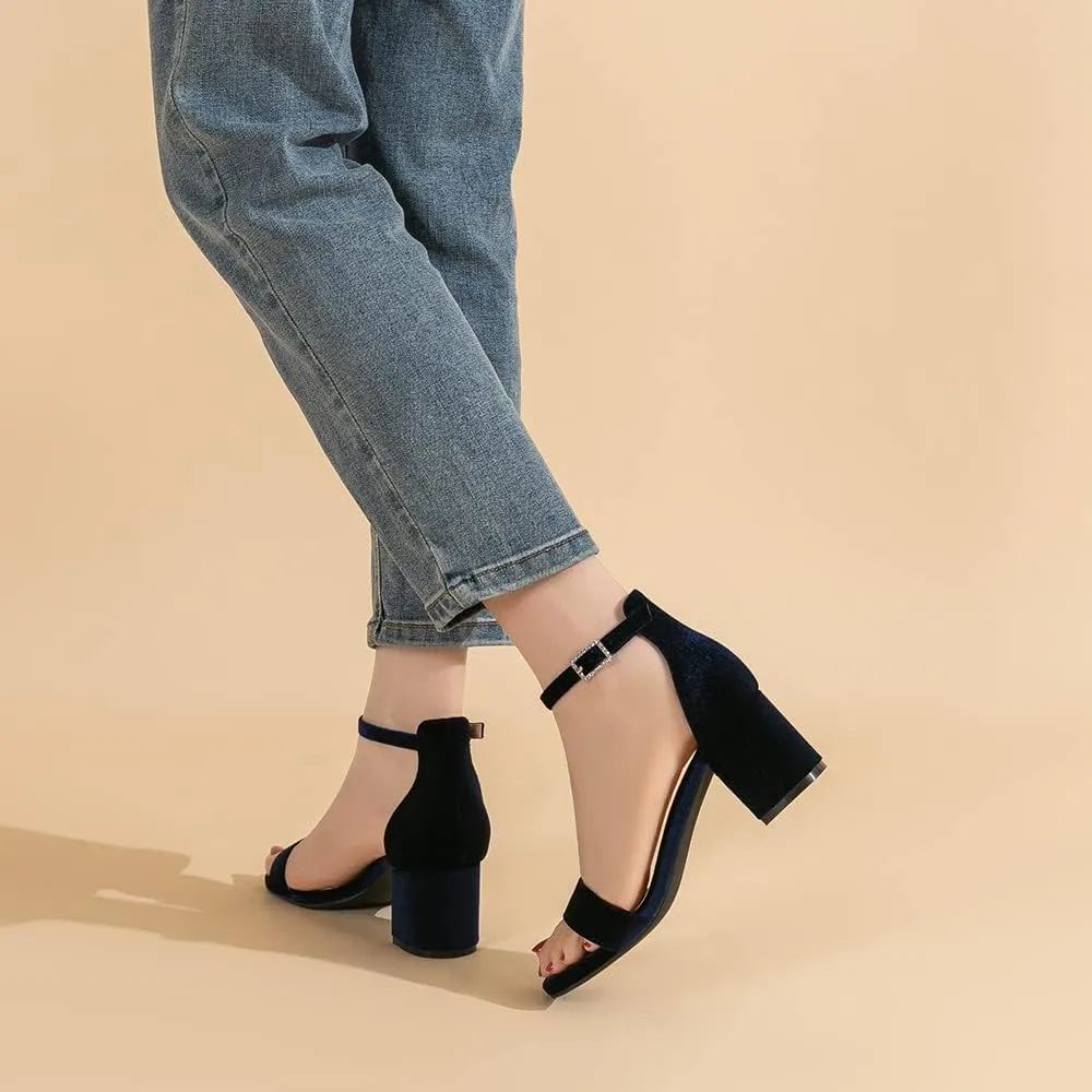 Amoji Women's 2.5 Inch Low Heel Ankle Strap Dressy Sandals 301