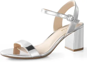Ankis Nude Black Heels, 2.5'' Block Chunky White Clear Silver Heel Dressy Open Toe Heels For Women Ankle Strap Low Short Thick Strappy Dress Comfortable Sandal Casual Party Wedding Event Summer Shoes