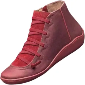 Ankle Boots for Women No Heel, 2024 New Arch Support Boots Fashion Lace Up Side Zipper Vintage Retro Ankle Booties, Comfortable Slip On Flat Low Heel Boots Fall Boots