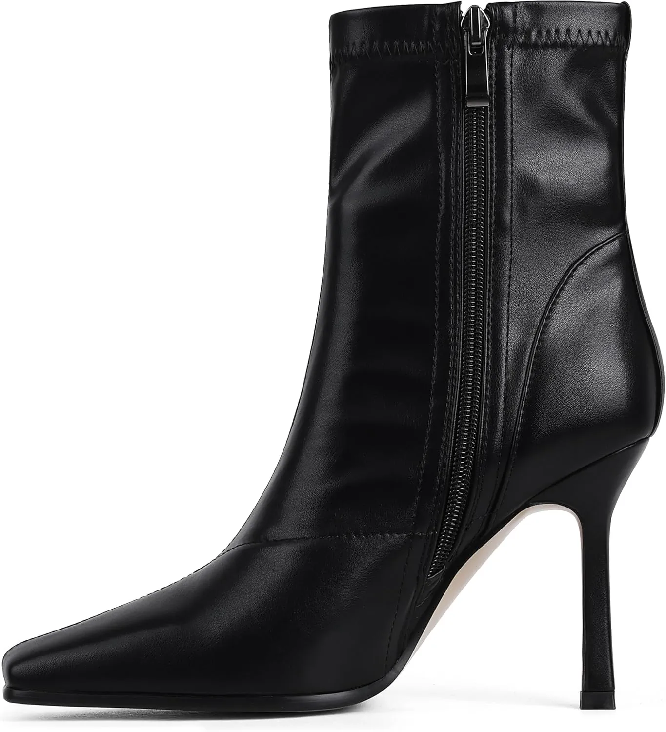 Ankle Boots For Women Sexy Stiletto Fashion Faux Leather High Heels Square Toe Winter Fall Boots With Zipper