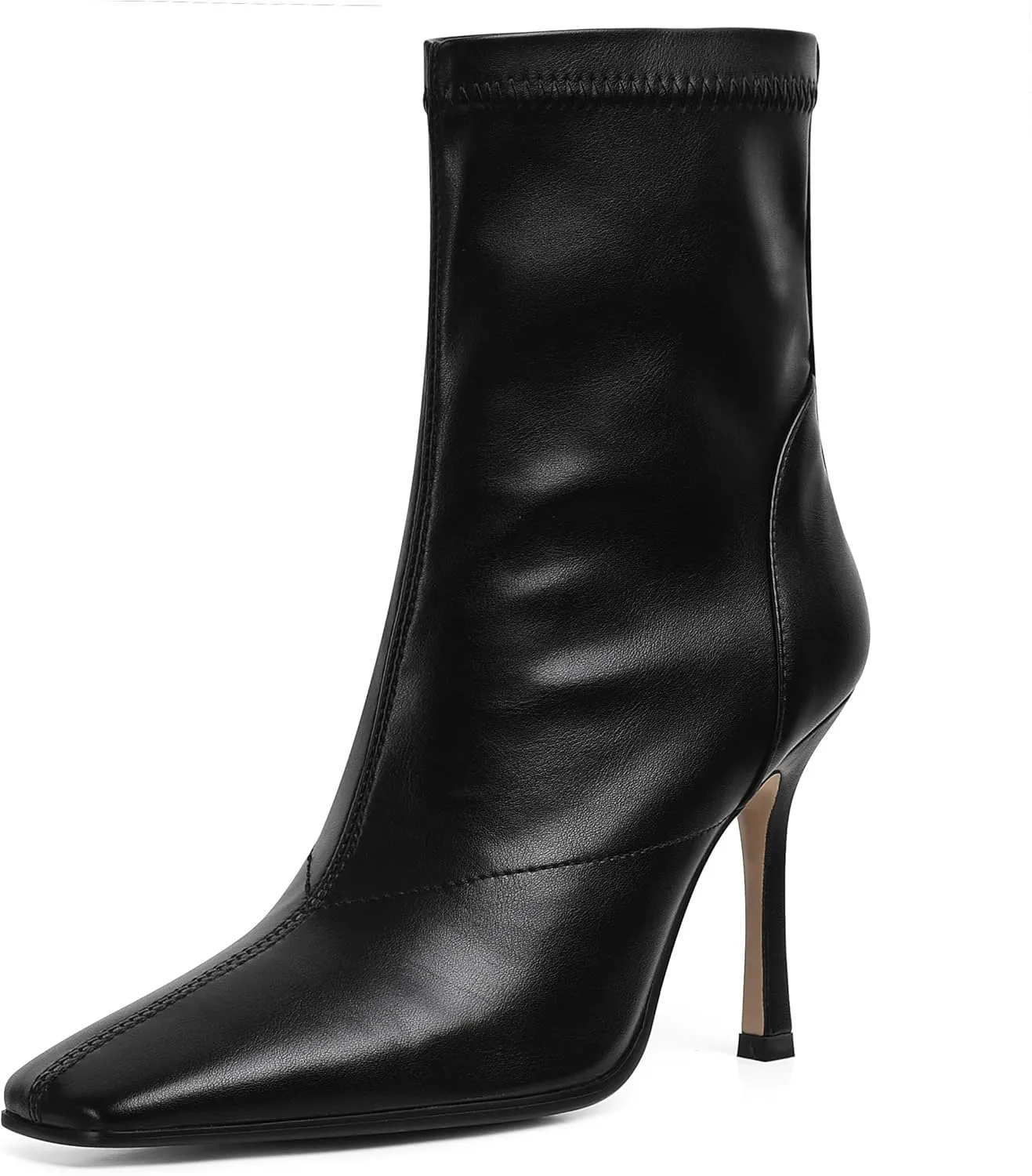 Ankle Boots For Women Sexy Stiletto Fashion Faux Leather High Heels Square Toe Winter Fall Boots With Zipper