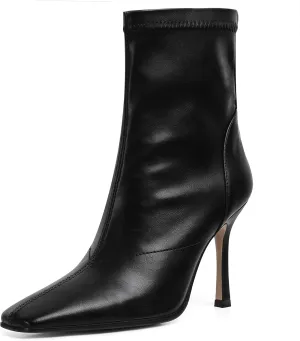 Ankle Boots For Women Sexy Stiletto Fashion Faux Leather High Heels Square Toe Winter Fall Boots With Zipper