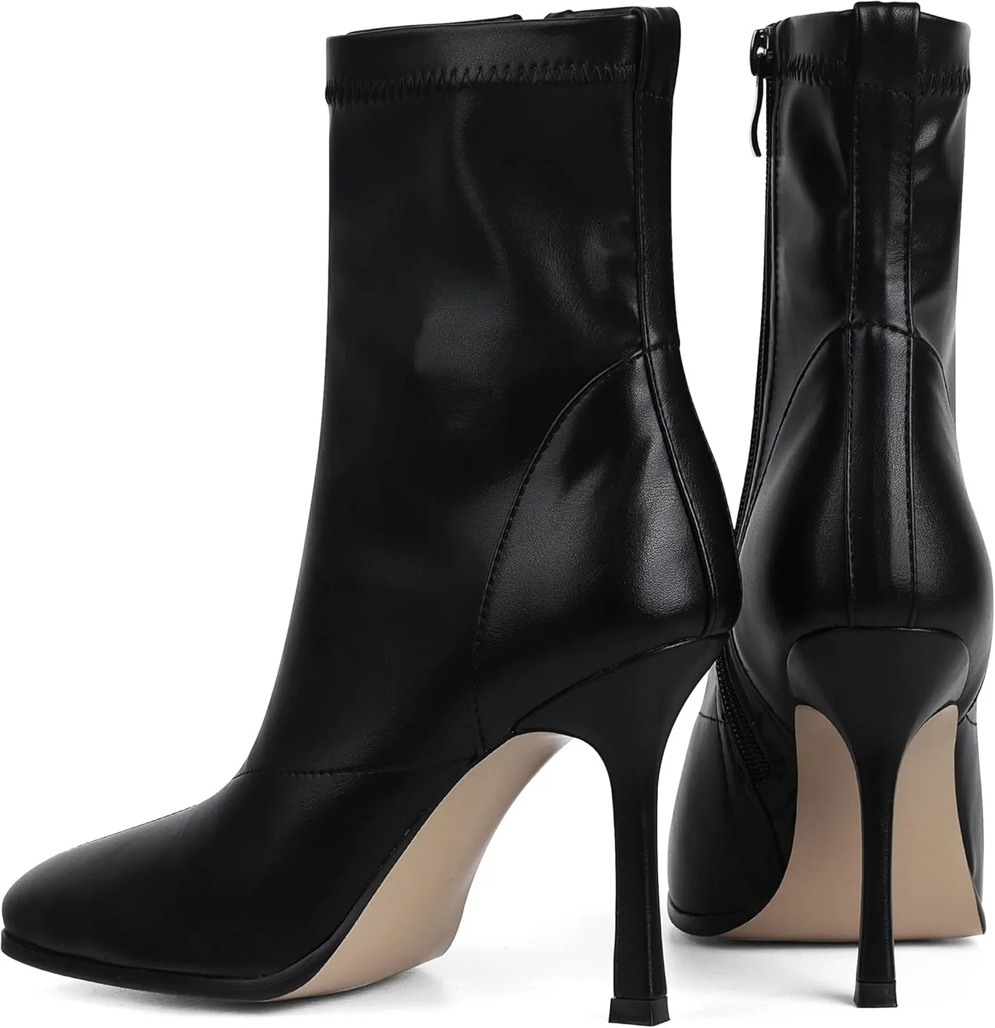 Ankle Boots For Women Sexy Stiletto Fashion Faux Leather High Heels Square Toe Winter Fall Boots With Zipper