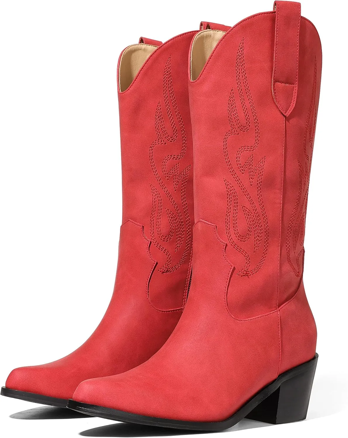 AOSPHIRAYLIAN Cowboy Boots for Women Retro Pointed Toe Pull On Block Chunky Heel Glitter Sparkly Metallic Embroidecamel Country Concert Outfits Calf Western Cowgirl Boots