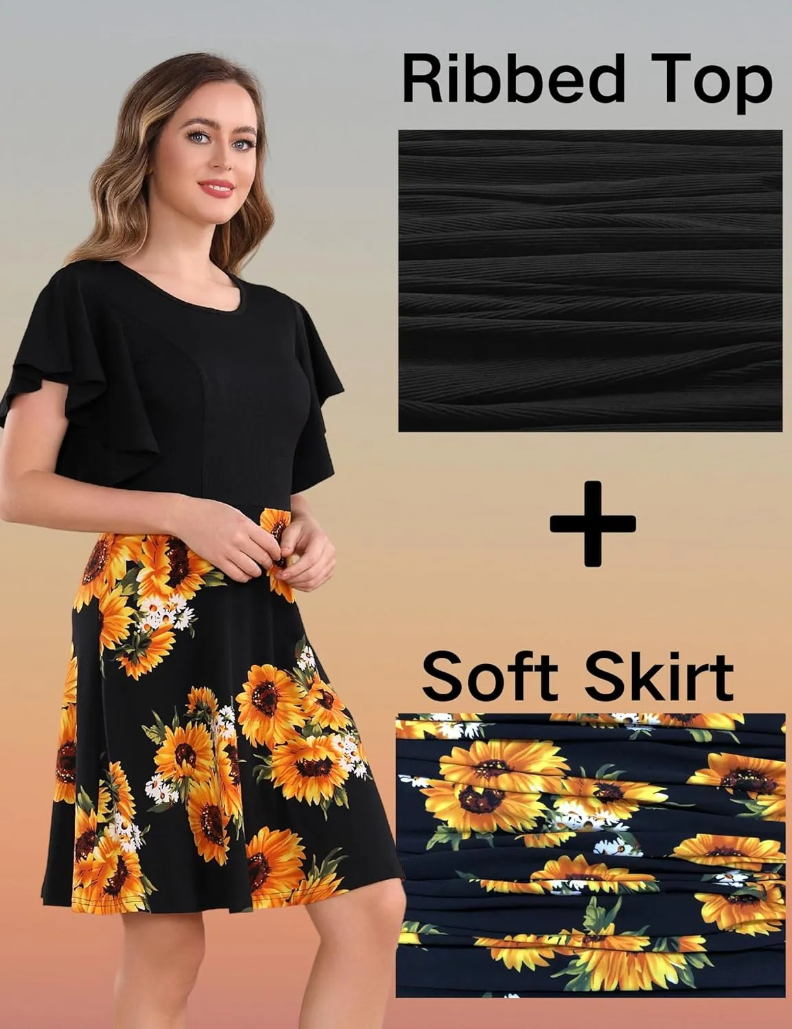 Aphratti Women’s Casual Short Summer Dresses Flutter Sleeve Crew Neck Modest Fit and Flare A Line Dress