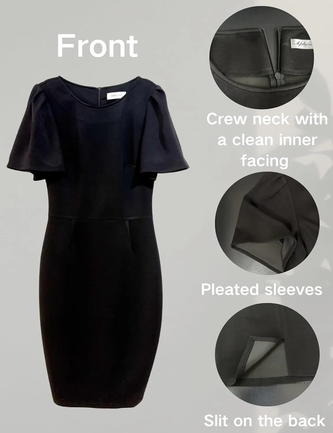 Aphratti Women's Short Sleeve Work Sheath Midi Dress Elegant Fitted Cocktail Party Church Funeral Outfit