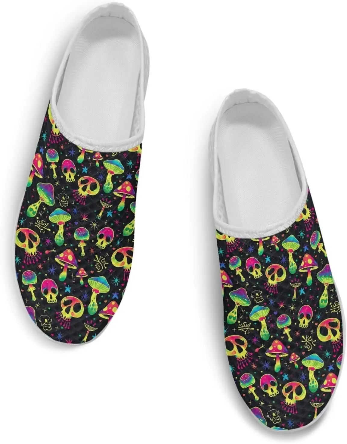 Art Skull Design Women Mesh Mules Memory Foam Flat Anti-Slip Fashion Sneakers Comfortable Slip-On Mule Garden Shoes